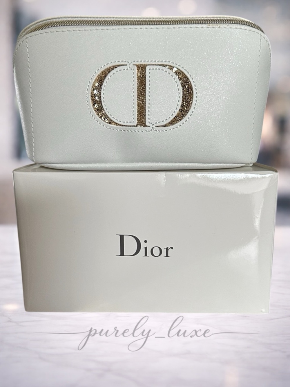 Dior GWP White Cosmetic Pouch with Gold CD Emblem